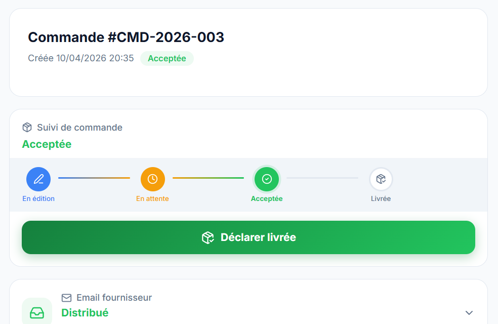 Page commandes BunnyOrder — suivi des commandes avec statut email